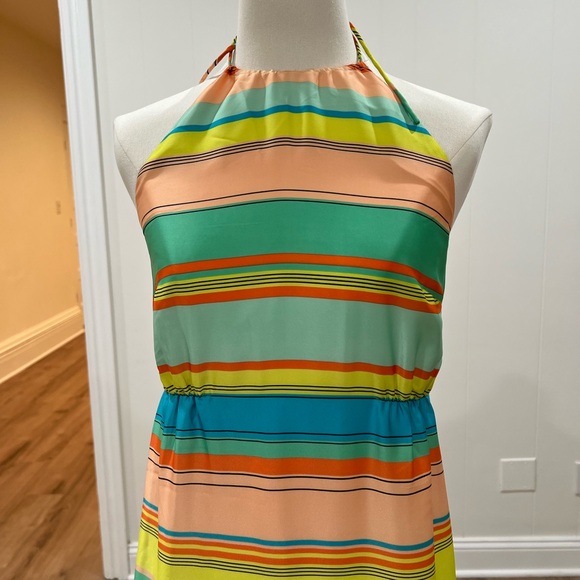 Ann Taylor Halter Maxi Dress Striped Multicolor Tie Back Womens Size 0 - Picture 13 of 16
